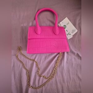 Women Purse Pink Croc-Embossed Handbag with Gold Chain